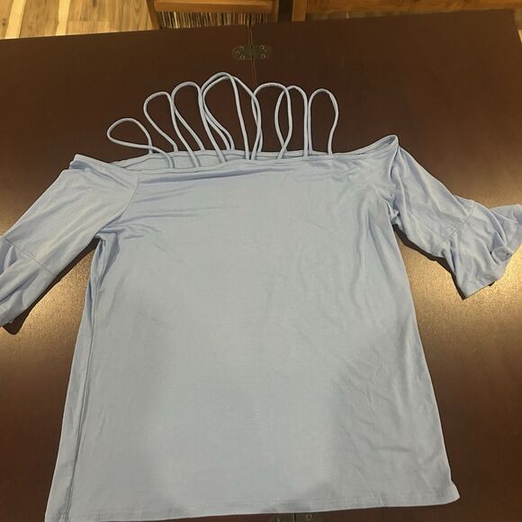 Ladies Light Blue Strappy Top Ruffled Bell Sleeves XL Boho Festival Casual - Picture 1 of 9